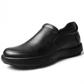 Relaxed Elevator Slip-On Loafer Black Soft Leather Business Casual Shoes Add Height 2.4inch / 6cm