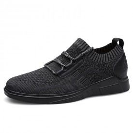 Black Daily Sneakers Make You Taller Slip On Walking Shoes Elevator Sock Flyknit Loafers Increase 2.6inch / 6.5cm