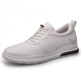 Beige Elevator Men Leather Sneaker Casual Low Top Hidden Lift Shoes Increase 2.4inch / 6cm 