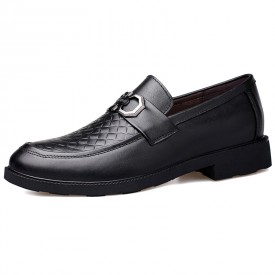 British Elevator Penny Loafers Black Cowhide Leather Casual Businss Slip On Shoes Add Taller 2inch / 5cm