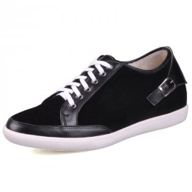 Black elevator shoes with high quality genuine leather increase height 6cm / 2.36inches