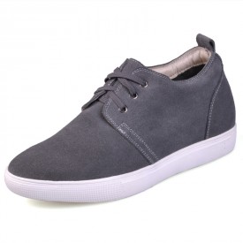 Grey highest quality leather elevator casual shoes make you taller 6cm / 2.36inches