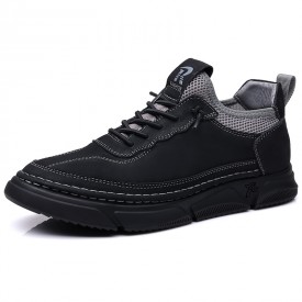 2022 Simple Elevator Shoes Black Cow Leather Low Top Fashion Sneakers Taller 2.4inch / 6cm