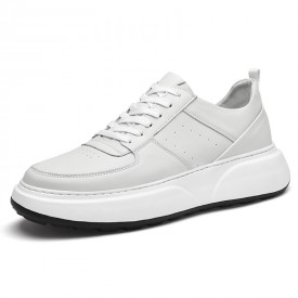 Premium Elevator Chunky Sneakers White Cowhide Versatile Walking Shoes Gain Taller 2.8inch / 7cm