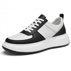 Premium Elevator Chunky Sneakers Black Cowhide Versatile Walking Shoes Look Taller 2.8inch / 7cm