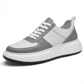 Premium Elevator Chunky Sneakers Gray Cowhide Versatile Walking Shoes Add Height 2.8inch / 7cm