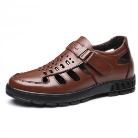 Brown Height Increasing Fisherman Sandals Monk Strap Closed Toe Elevator Beach Shoes Taller 3 inch / 7.5 cm