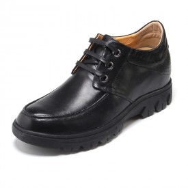 Fashion Black Cow Leather Elevator Casual Shoes Gain Tall 6.5cm / 2.56inch