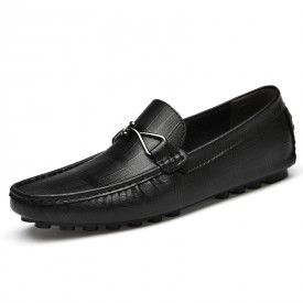 2022 Comfortable Elevator Bit Loafers Black Leather Slip On Driving Shoes Gain Taller 2inch / 5cm