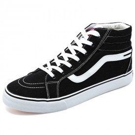 Trendy Elevator Plimsolls Shoes Black-White High Top Height Sneakers Taller 2.8inch / 7cm