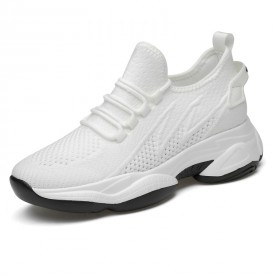 White Flexible Lift Chunky Sneakers Slip On Flyknit Walking Shoes That Make You Taller 2.8inch / 7cm