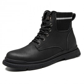 2021 Retro Elevator Ankle Boots Black Sock Hidden Heel Lift Work Shoes Add Taller 3Inch / 7.5cm