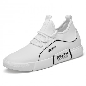 2021 White Elevator Leather Sneakers Performance Lift Casual Sports Shoes Increase 3.2inch / 8cm