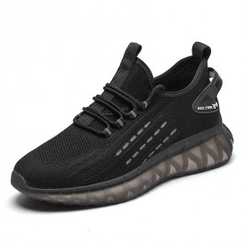 Refined Elevator Black Flying Shoes Lightweight Slip On Fashion Sneakers Gain Taller 2.8inch / 7cm