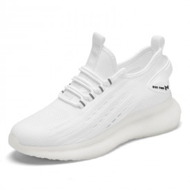 Refined Elevator White Flying Shoes Lightweight Slip On Fashion Sneakers Add Height 2.8inch / 7cm