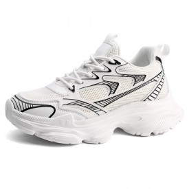 White Height Increasing Thick Sole Sneakers Summer Chunky Walking Shoes Boost 3.2inch / 8cm