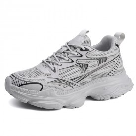 Gray Height Increasing Thick Sole Sneakers Summer Chunky Walking Shoes Look Taller 3.2inch / 8cm