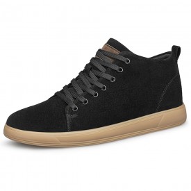 Best Suede Elevator Sneakers Black Classic High Top Skateboarding Shoes Look Taller 2.4inch / 6cm