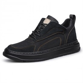 2024 Elevator Vulcanized Sneakers Black Leather Personality Skate Shoes Gain Taller 2.4inch / 6cm