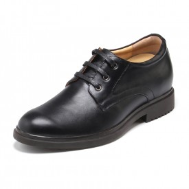 Black cowhide men hidden heel dress shoes 5.5cm / 2.17 inch plain toe shoes