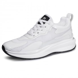 Influencer Height Increasing Sneakers White Mesh Hidden Lift Clunky Shoes Add 2.8inch / 7cm