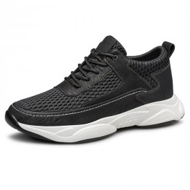 Lightweight Elevator Mesh Sneakers Black Hidden Lift Chunky Shoes Increase Taller 3inch / 7.5cm