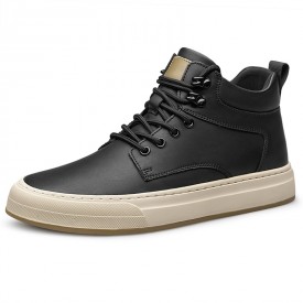 Trendy Elevator Hight Top Sneakers Black Retro Height Increasing Skateboarding Shoes 2.8inch / 7cm