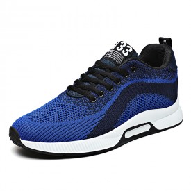 Blue Height Increasing Fashion Trainers Hidden Lift Flyknit Walking Running Shoes Add 2.4inch / 6cm