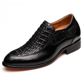 Tailor-made black crocodile formal height increasing shoes 6.5cm / 2.56inches slip-on dress shoes