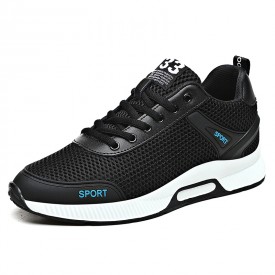 Performance Elevator Fitness Shoes Black Mesh Lightweight Running Shoes Gain Taller 2.4inch / 6cm