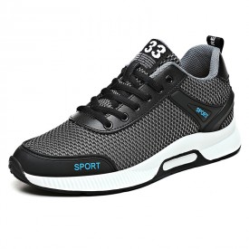 Performance Taller Men Fitness Shoes Gray Mesh Lightweight Running Shoes Add Height 2.4inch / 6cm