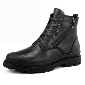 Retro Elevator Zipper Motorcycle Boots Black Safety Toe Casual Chukka Boot Add Taller 2.4inch / 6cm