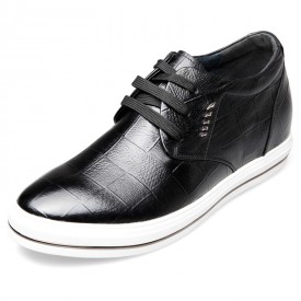 Fashion lace up height lift casual skate shoes 2.6inch / 6.5cm Black