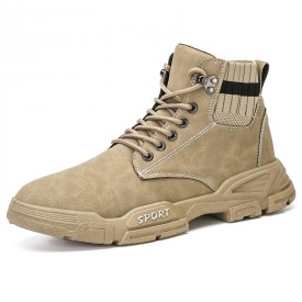 Khaki Fashion Taller Ankle Boots Sock Hidden Height Casual Martin Boots Increase 3inch / 7.5cm