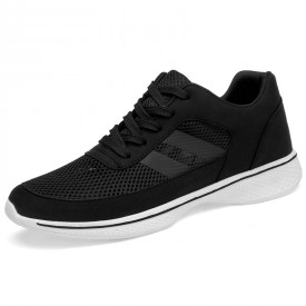 Ultralight Fashion Mesh Taller Sneakers Breathable Black Elevator Running Shoes Add 2.8inch / 7cm