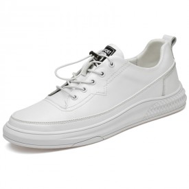 Lifestyle Hidden Lift Skate Shoes White Leather Low Top Elevator Fashion Sneakers Add Taller 2inch / 5cm