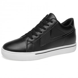 Low Top Elevated Leather Sneakers Black-White Lift Board Shoes Get Tall 2.4inch / 6cm