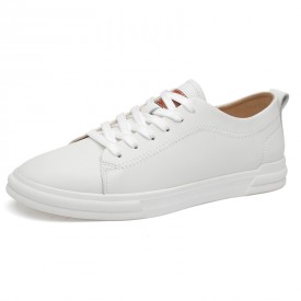 White Premier Low Top Elevator Shoes Comfortable Cowhide Hidden Lift Skate Shoes Gain 2Inch / 5cm