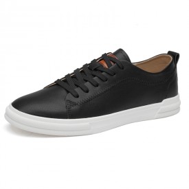 Black Premier Low Top Elevator Shoes Comfortable Cowhide Hidden Taller Skate Shoes Add 2Inch / 5cm