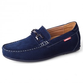 2023 Hidden Taller Blue Suede Loafers Vintage Slip On Lift Driving Moccasin Shoes Get 2.2inch / 5.5cm