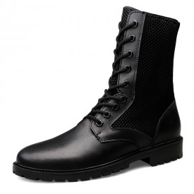 Hollow Out Mesh Western Boots Height Increasing Combat Military Boot Add Taller 2.4inch / 6cm