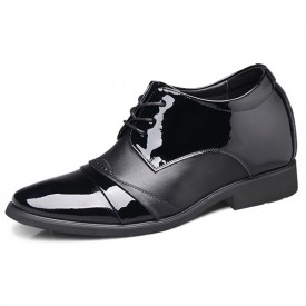 Elegant Height Increasing Pointed Toe Dress Shoes Glossy Leather Derbies Gain Taller 3inch / 7.5cm