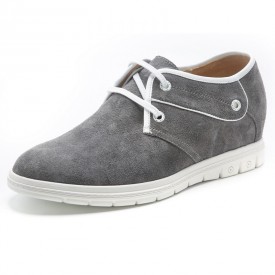 Gray suede elevator shoes 6cm / 2.4inch lace-up height increasing shoe