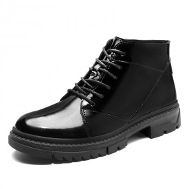 Patent Leather Elevator Combat Boots Taller Men Motorcycle Boot Increase Height 2.4inch / 6cm