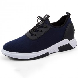 Fashion Taller Men Sneakers Blue Slip On Walking Shoes Add Height 3.2inch / 8cm