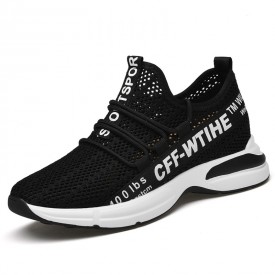 Comfy Elevator Hollow Out Sneakers Black Mesh Slip On Walking Shoes Increase Taller 2.8inch / 7cm