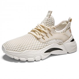 Hollow Out Hidden Lift Mesh Trainers Beige Slip On Running Walking Shoes Gain Taller 2.2inch / 5.5cm