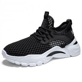 Hollow Out Height Increasing Mesh Trainers Black Slip On Running Walking Shoes Boost 2.2inch / 5.5cm