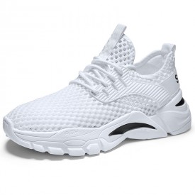 Hollow Out Elevator Mesh Trainers White Slip On Running Walking Shoes Increase 2.2inch / 5.5cm