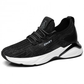 2022 Excellent Elevator Walking Shoes Black Flyknit Slip On Fashion Sneakers Add Height 3inch / 7.5cm